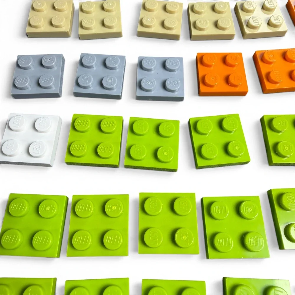 LEGO 2x2 Plates Bulk Lot 30+ Pieces Mixed Colors Green Tan Orange Grey Brown
